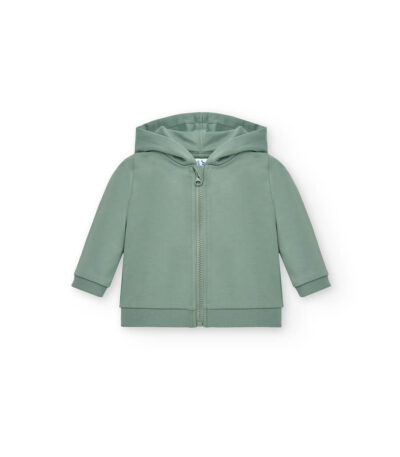 Felpa baby cappuccio e zip leggera french terry - Moss green - taglia 2