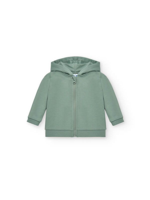 Felpa baby cappuccio e zip leggera french terry - Moss green - taglia 2