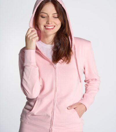Felpa donna cappuccio e zip leggera french terry