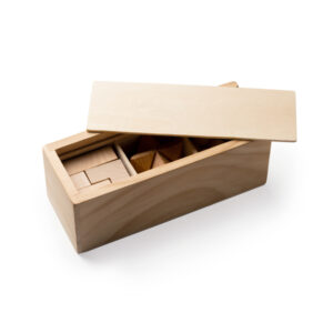 Set di 3 giochi di abilità in legno naturale con confezione in legno scorrevole