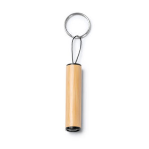 Portachiavi torcia in bambù con LED e batterie incluse, design ecologico e pratico