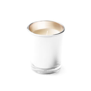 Candela profumata in vaso di vetro colorato con fragranze assortite: lavanda, fragola, vaniglia, pino e caffè