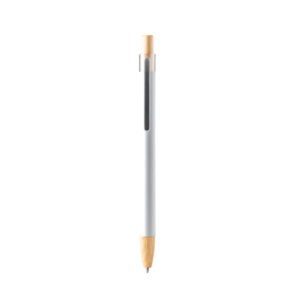 Penna a sfera in metallo soft-touch con dettagli in bambù e inchiostro blu