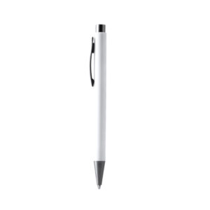 Penna a scatto in ABS con dettagli metallizzati opachi e inchiostro blu, ideale per personalizzazione azienda…