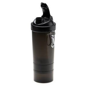 Shaker 800 ml in PP con paletta in acciaio inox e dispenser integratori, moschettone incluso