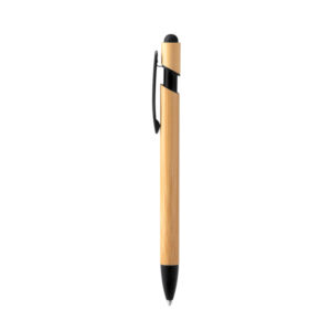 Penna a sfera in bambù con ricarica blu jumbo e stilo touch screen
