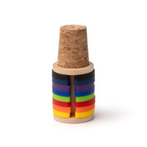 Tappo in sughero con superficie in bambù e anelli in silicone colorati per identificazione