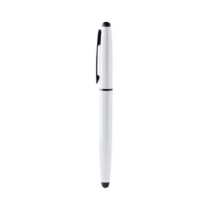 Penna a sfera in alluminio riciclato con clip e puntatore touch neri, ricarica blu