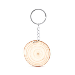 Portachiavi in legno naturale con anello in metallo, personalizzabile con incisione laser