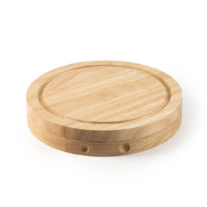 Set formaggio con 4 utensili in acciaio inox e manico in legno con custodia e tagliere