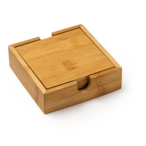 Set 4 sottobicchieri in bambù naturale con scatola ecologica elegante