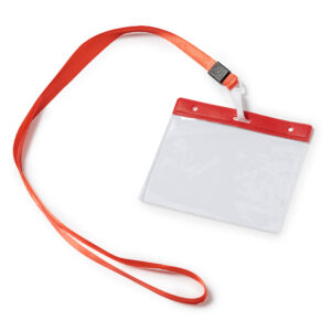 Cordino con moschettone e portabadge in pvc personalizzabile per eventi e congressi