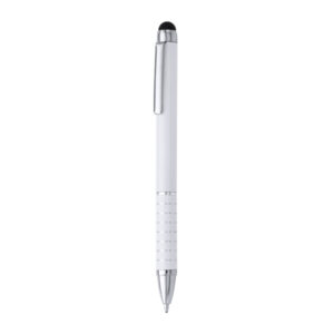 Penna a sfera in alluminio con meccanismo a torsione e pennino touchscreen in silicone, inchiostro blu