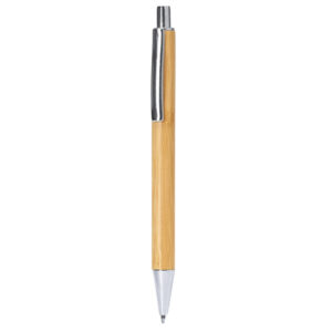 Penna eco in bambù con clip e punta argentata, inchiostro blu 1,0 mm