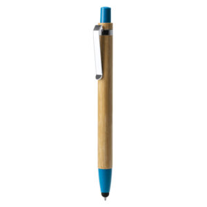 Penna a sfera in bambù con puntatore touch e clip in metallo, inchiostro blu