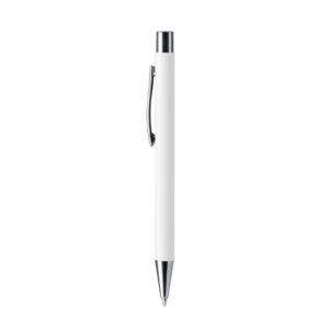 Penna a sfera a scatto in metallo soft touch con finiture cromate e inchiostro blu, personalizzabile per stam…