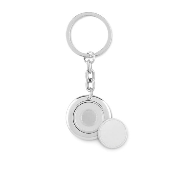 Portachiavi tondo con moneta - Argento lucido - taglia Ø3,5x6 cm