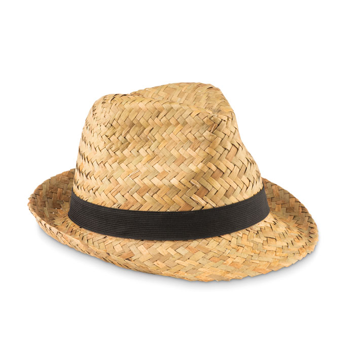 mo9844-03 Cappello in paglia naturale - Nero - taglia Ø27x12cm